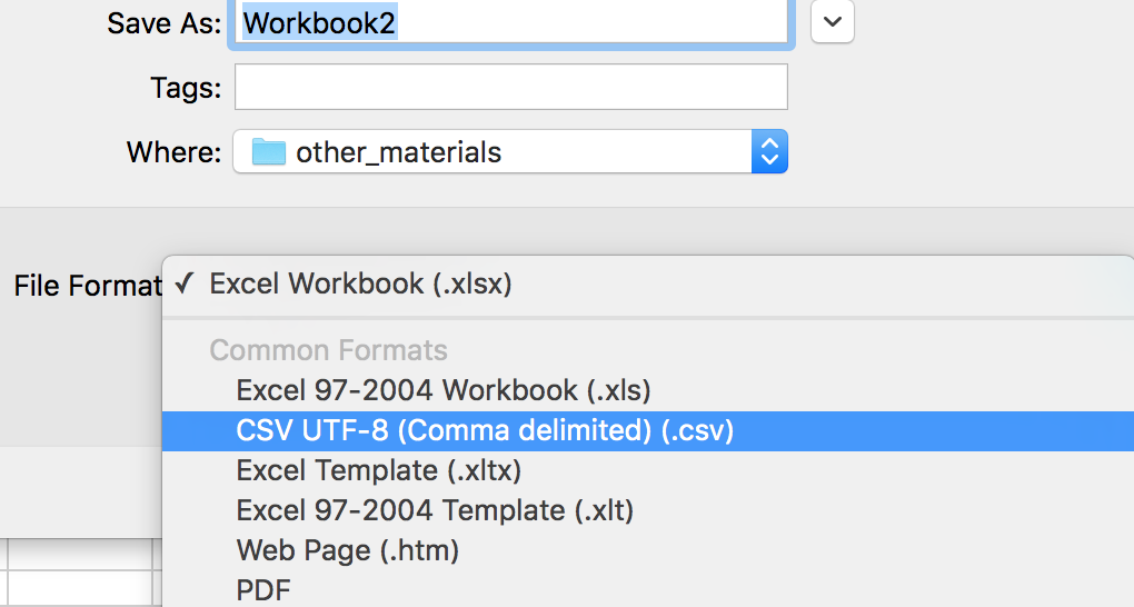 Exporting a spreadsheet as a .csv file